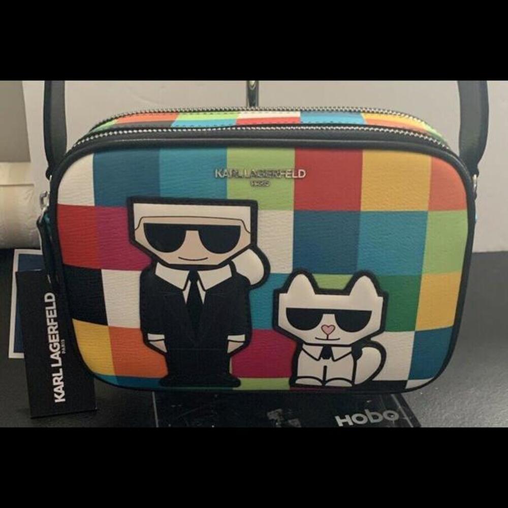NWT KARL LAGERFELD PARIS MAYBELLE CAMERA CROSSBODY BAG MULTI COLOR W KARL CAT